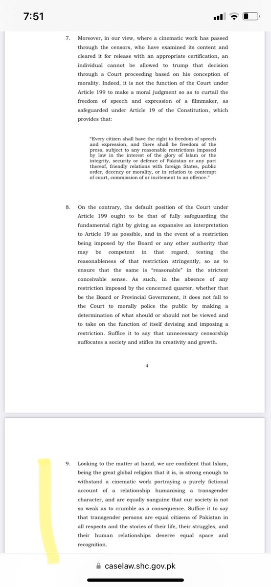 SalAhmedPK's tweet photo. A welcome judgment from the Sindh High Court by Yousuf A. Sayeed J refusing to stay the exhibition of Joyland. He rightly points out that neither our religion nor our society is so weak that it will crumble in front of a film that humanises transgenders. https://t.co/oQo3cXqhpu