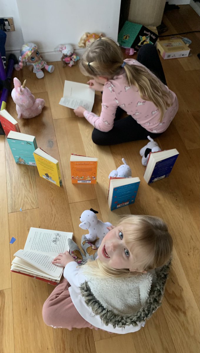 SimoneTayFletch's tweet photo. @davidwalliams Just wanted to share my Miss 3 and Miss 8 happily reading the “best stories ever” to their very appreciative audience 💕 https://t.co/iKpN57pKxB