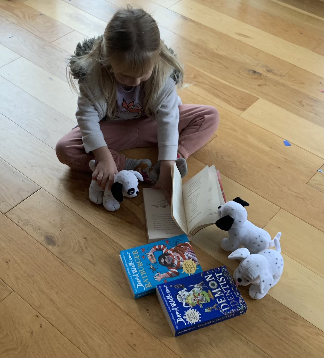 SimoneTayFletch's tweet photo. @davidwalliams Just wanted to share my Miss 3 and Miss 8 happily reading the “best stories ever” to their very appreciative audience 💕 https://t.co/iKpN57pKxB
