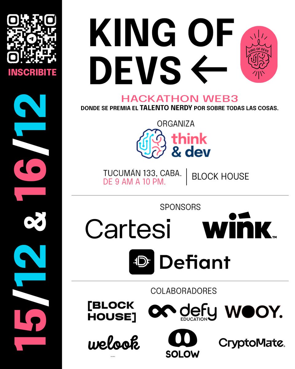 #BlockchainDev, ¡te traemos novedades! 

Hacer un evento no es tarea sencilla, por eso necesitamos grandes aliados.

Hoy te contamos quienes son parte King of Devs, nuestro primer hackathon web3.

Mirá 👇🧵
