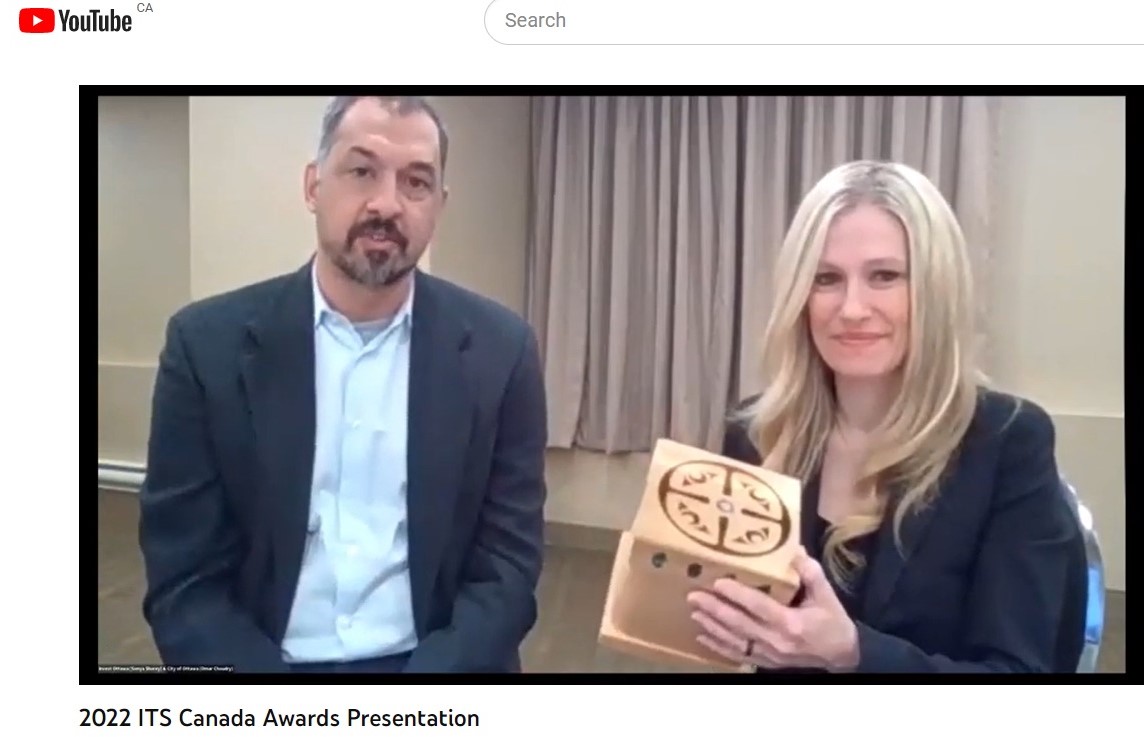 Celebrating Collaborative Smart Mobility R&amp;D Impact as a Community. Experience the <a href="/ITS_STI/">ITS Canada</a> Canada Awards:  bit.ly/3F4GHjS It was an honour to receive the Excellence in R&amp;D Award on behalf of <a href="/AreaX_O/">Area X.O</a>, <a href="/Invest_Ottawa/">Invest Ottawa</a> and all LSAS project partners (23:52 min). #Grateful