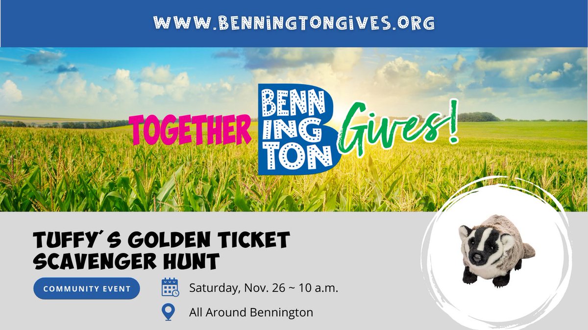 benncommfound's tweet photo. What a beautiful day to support Bennington's small businesses! While you're out, keep an eye out for Tuffy. There are 10 hidden around town, each holding a Golden Ticket redeemable for a $50 cash prize to a local nonprofit. More info at https://t.co/yL0oNqUHa0. #benningtongives https://t.co/Fpe52nMLOj