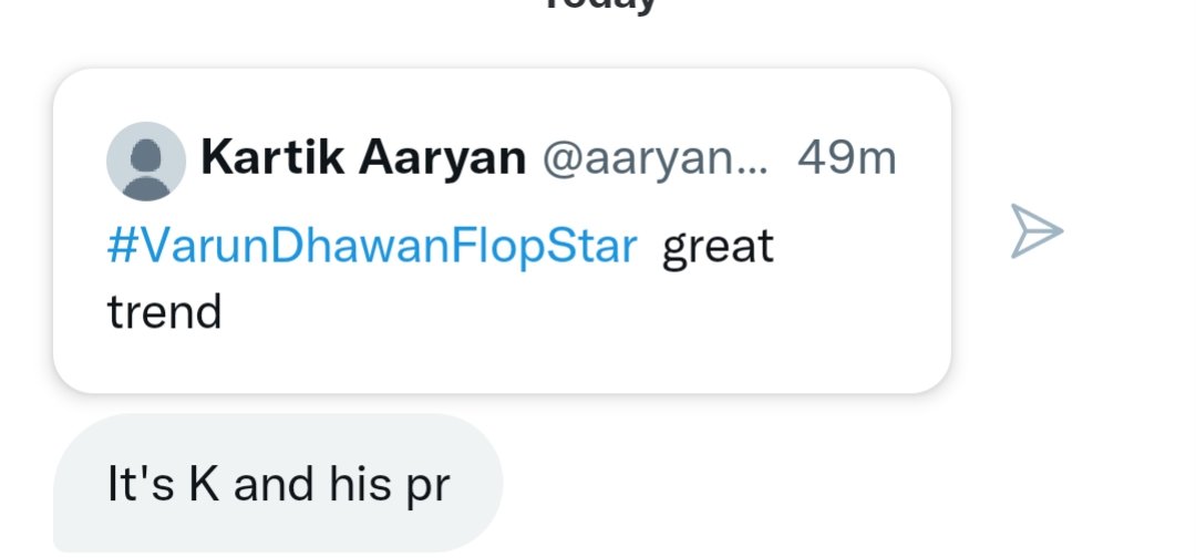 I got this MSG from A Blue tick account can't reveal <a href="/TheAaryanKartik/">Kartik Aaryan</a> just F.. off man soo i securee