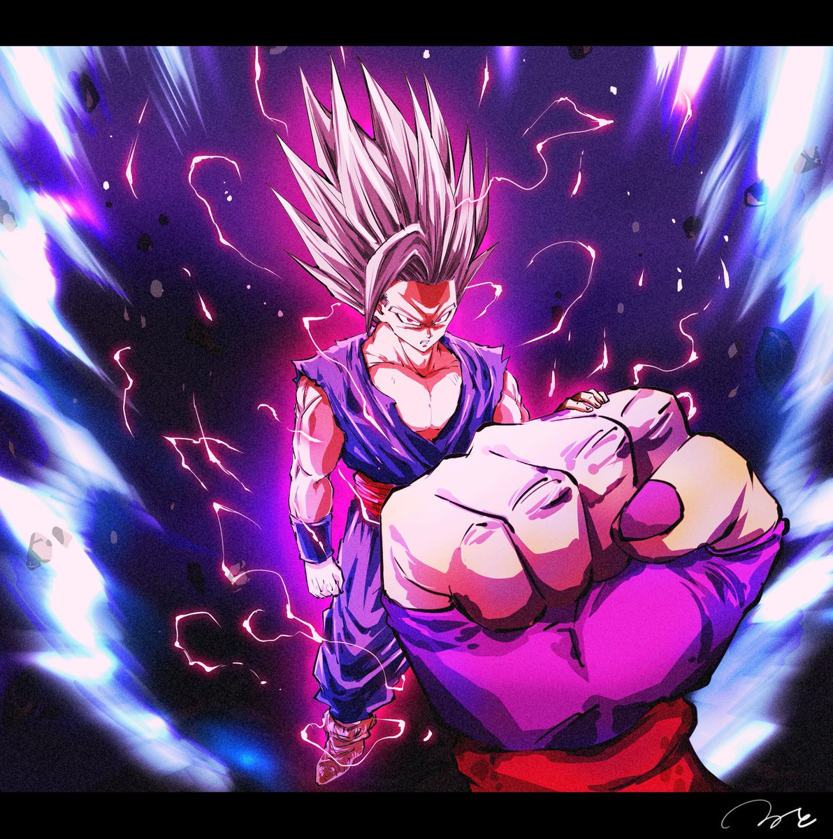 son gohan male focus aura dougi muscular 1boy spiked hair letterboxed  illustration images