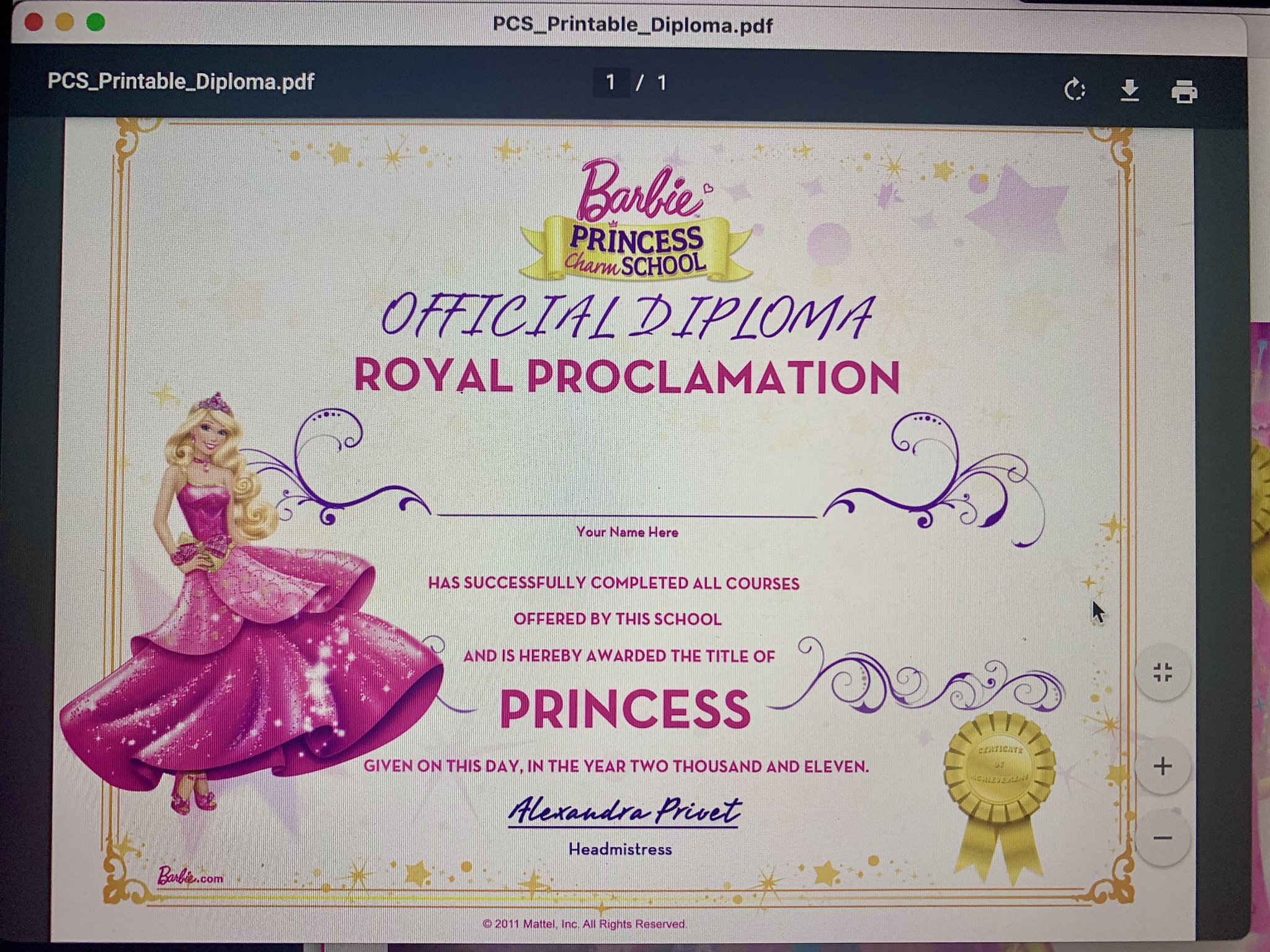 jewel on X i love that the old barbie games have printables printing framing my princess charm school diploma tomorrow https t mDLKTecHTo X