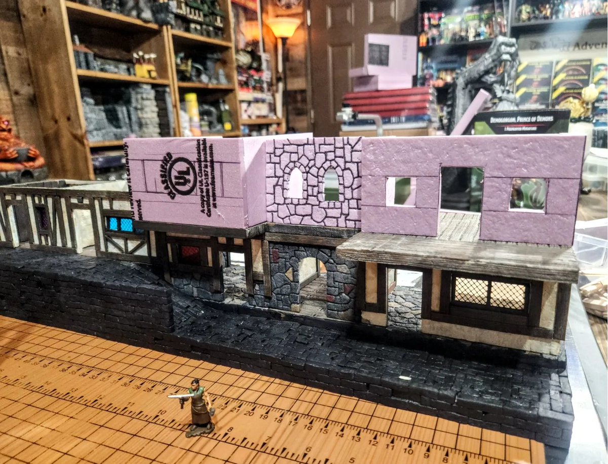 Chris_Oz_Fulton's tweet photo. My son and I hid inside from the crazies and worked on his "pirate village" yesterday. 
#tabletopterrain #tabletopcrafting #tabletopcraftersguild #foamcraft #foamcrafting #ttrpg #dnd #rpg #terrainbuilding #warhammer #dungeonsanddragons #dndterrain #dndterrainbuilding https://t.co/BD2T99Bnc6
