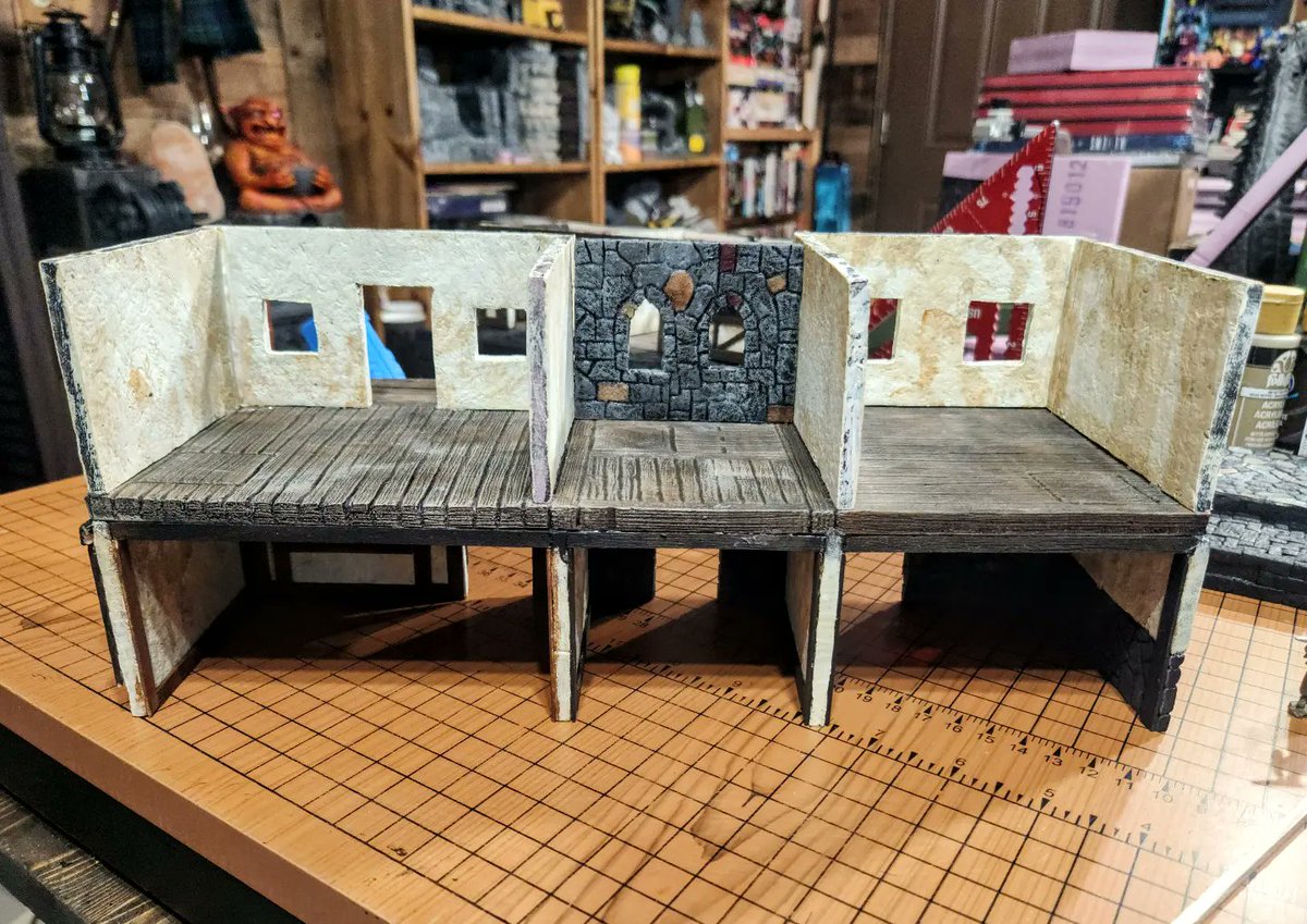 Chris_Oz_Fulton's tweet photo. My son and I hid inside from the crazies and worked on his "pirate village" yesterday. 
#tabletopterrain #tabletopcrafting #tabletopcraftersguild #foamcraft #foamcrafting #ttrpg #dnd #rpg #terrainbuilding #warhammer #dungeonsanddragons #dndterrain #dndterrainbuilding https://t.co/BD2T99Bnc6