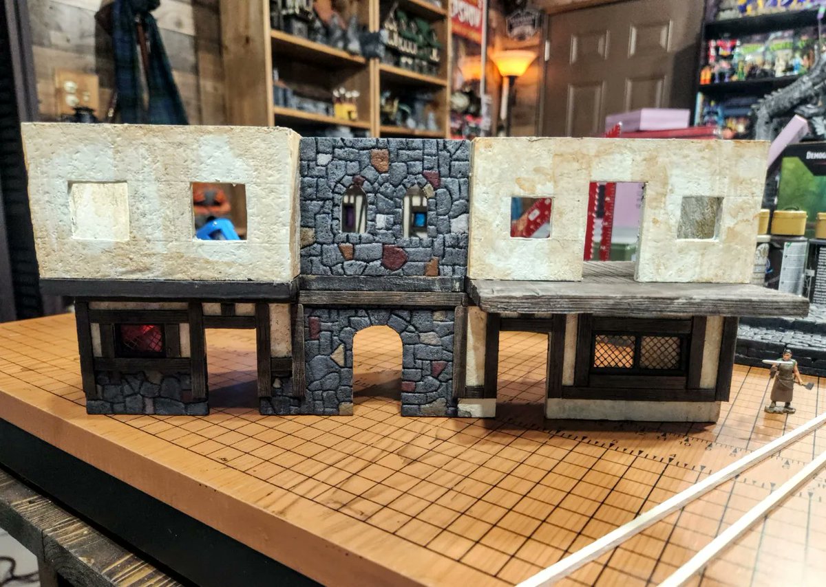 Chris_Oz_Fulton's tweet photo. My son and I hid inside from the crazies and worked on his "pirate village" yesterday. 
#tabletopterrain #tabletopcrafting #tabletopcraftersguild #foamcraft #foamcrafting #ttrpg #dnd #rpg #terrainbuilding #warhammer #dungeonsanddragons #dndterrain #dndterrainbuilding https://t.co/BD2T99Bnc6