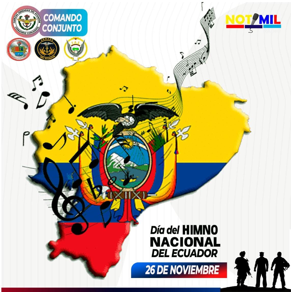 NotimilOficial's tweet photo. #Notimil Hoy conmemoramos un aniversario más, de nuestro sagrado e histórico Himno Nacional del Ecuador, símbolo de libertad y patriotismo. https://t.co/zhyykTjgAC