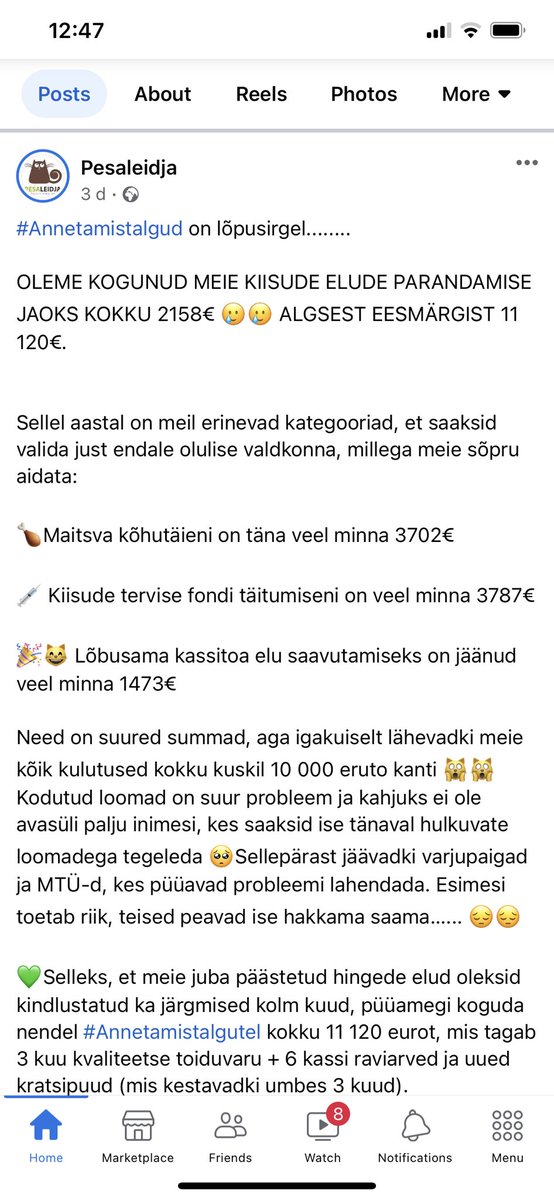 Palun aitame pesaleidjat. Neil on 11 120 tuhandest koos 2158€. 
annetamistalgud.pesaleidja.ee