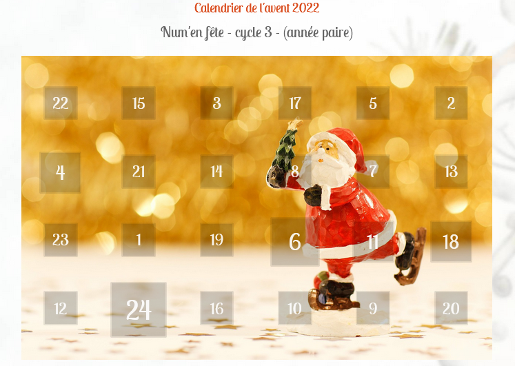 Avec la <a href="/ERNum16/">ENR16</a> team, <a href="/AlexiaNoue/">Noué Alexia</a>, <a href="/SandrineLenoble/">Sandrine Lenoble</a>, la  #GAM16 team, nous vous proposons des calendriers de l'avent #Cycle2 &amp; #Cycle3 
Une case à ouvrir et une surprise à découvrir, défis, jeux, vidéos, énigmes... autour des #Maths et des #LVE (Anglais)
tinyurl.com/2g6obgl8