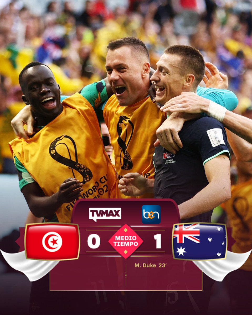 tvmaxdeportes's tweet photo. ¡MEDIO TIEMPO!👀

Lo gana la selección de Australia al medio tiempo ante Túnez. Estamos en vivo por @tvmaxdeportes , TVN PASS, @tvnpanama y @tvnradio965 ☝🏽

#MundialTVMAX #Qatar2022 #TUN #AUS #FIFAWorldCup https://t.co/ZIXxy0Kq2z