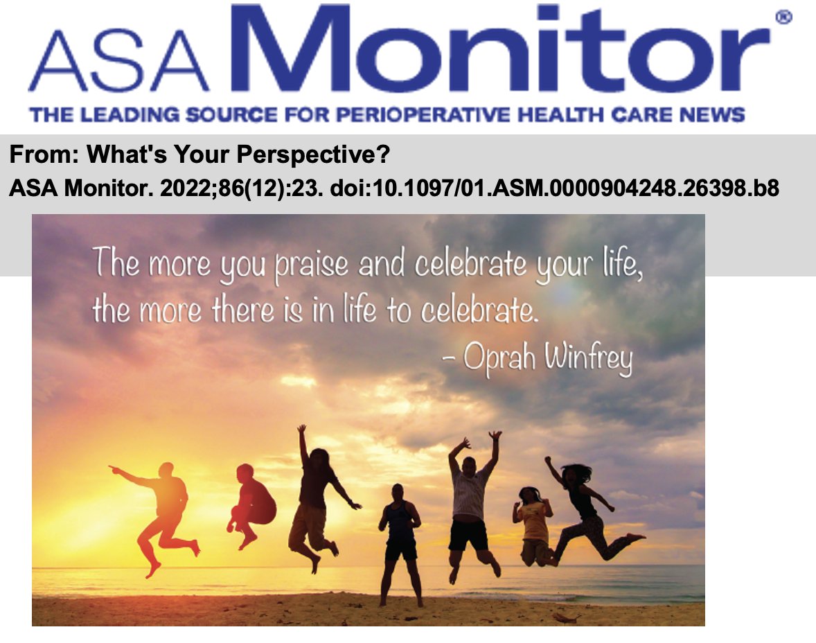 Dr. Erin Williams & her husband @dr_g_williams , @TSAPhysicians president, co-wrote article this month about gratitude. Reminding me of my late father's saying, if you have to be at the hospital, it is good to be there as an employee! pubs.asahq.org/monitor/articl…