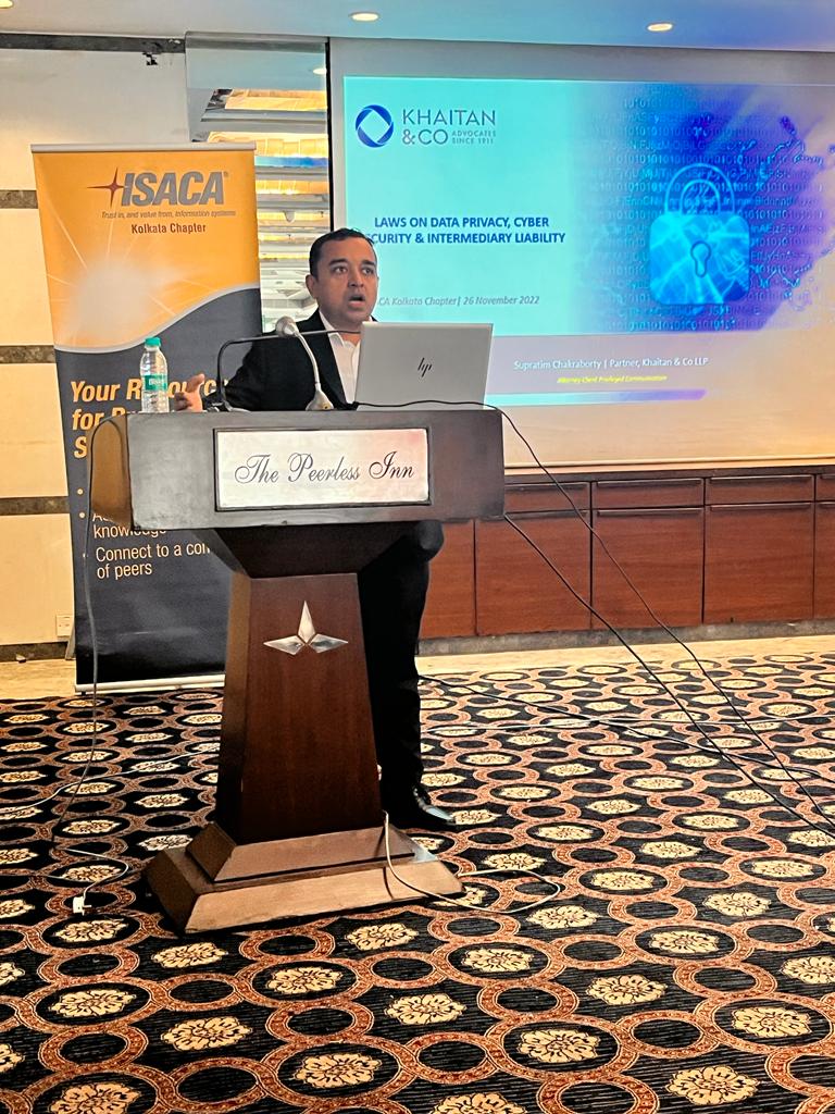 IsacaChapter's tweet photo. #IsacaKolkata chapter is a witness to the third speaker Mr. Supratim Chakraborty, Partner, Corporate M &amp; A, and Data ProtectionPractice, Khaitan &amp; Co.

The crux of his disquisition is laws on data privacy. 

See more - https://t.co/x4b3Aqo9Dj

#IsacaKolkataUpdates https://t.co/pfaskSMR0C