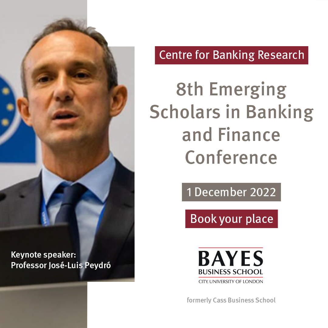 Bayes Business School (@bayesbschool) on Twitter photo Join <a href="/CBR_Bayes/">Centre for Banking Research</a> for the 8th Emerging Scholars in Banking and Finance Conference.
José-Luis Peydró (<a href="/persistdebt/">Persistdebt (José-Luis Peydró)</a>) will deliver the keynote talk ‘Carbon Emissions and the Bank Lending Channel.’
🗓 1 December 2022
Register here 👉 ow.ly/tUcF50LNzb0 Join <a href="/CBR_Bayes/">Centre for Banking Research</a> for the 8th Emerging Scholars in Banking and Finance Conference.
José-Luis Peydró (<a href="/persistdebt/">Persistdebt (José-Luis Peydró)</a>) will deliver the keynote talk ‘Carbon Emissions and the Bank Lending Channel.’
🗓 1 December 2022
Register here 👉 ow.ly/tUcF50LNzb0