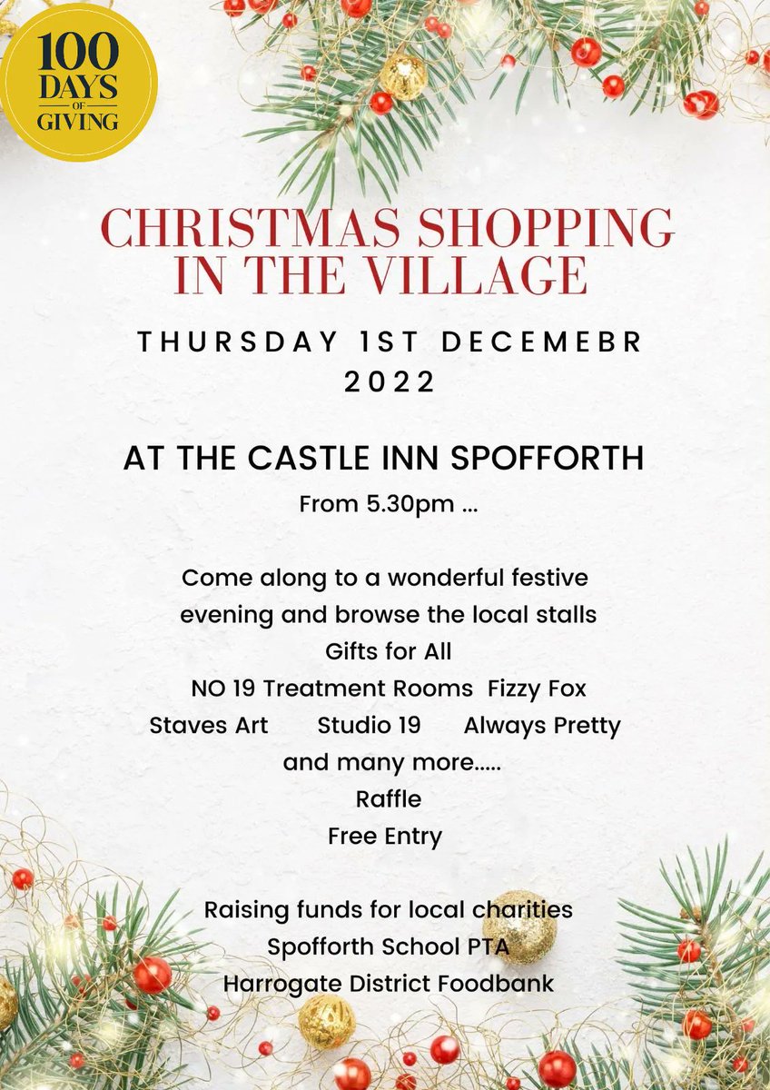 verityfrearson's tweet image. 🎄 Day 65: #100DaysofGiving. We&apos;re delighted to support Spofforth School PTA with a raffle prize for their &apos;Christmas Shopping in the Village&apos; event.
It is being held on Thursday 1st December at The Castle Inn - ALL WELCOME! #christmasshopping #spofforth #spofforthschool