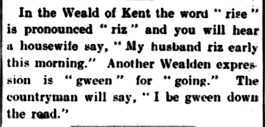 Some examples of speech from the Weald of Kent found in an edition of the Kentish Times (1936).
