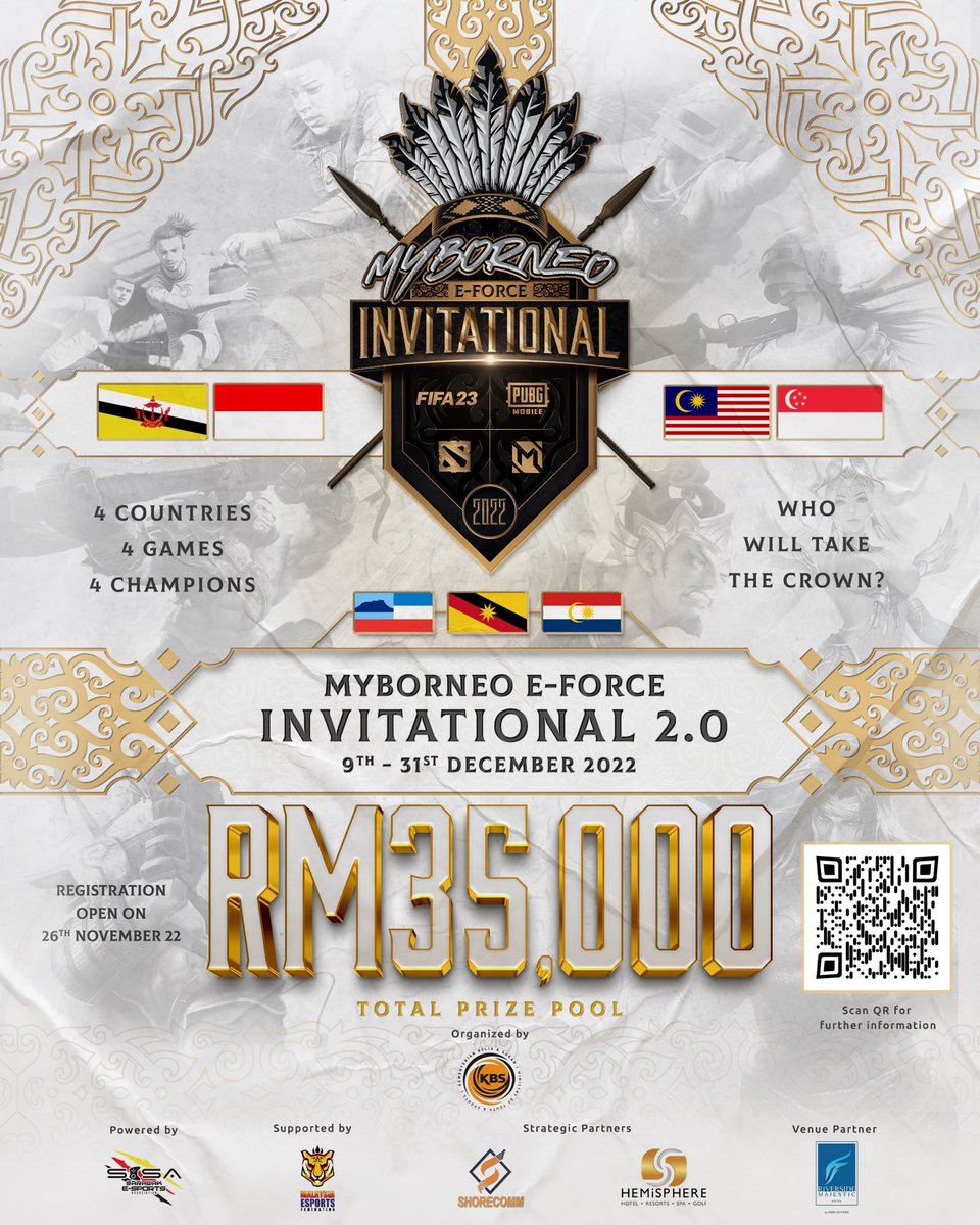 JBS_Negara's tweet photo. SIAPA AKAN TAWAN MyBORNEO E-FORCE INVITATIONAL 2.0? 🔥🔥⚡️⚡️

Pendaftaran Kejohanan MyBorneo E-Force Invitational 2.0 kini DIBUKA dengan menawarkan wang tunai terkumpul sebanyak RM35 ribu 🔈🔈

Ini masanya, JBSN bersama 💪🏽

#TeamKBS
#TeamJBSN
#JBSNBersama
#HarimauBangkit https://t.co/K0mFVzmUZR