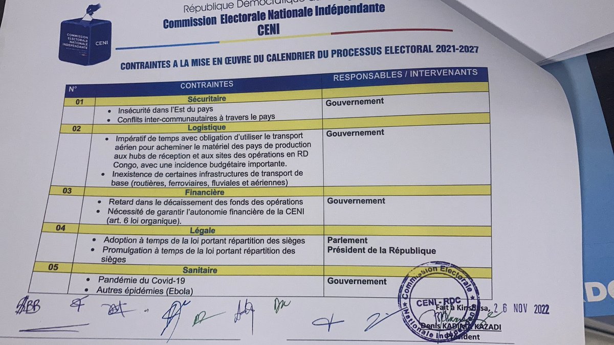 #RDC #Ceni : Les contraintes dans l’organisation des élections, avec surtout des contraintes liées à d’éventuels retards de décaissements et à l’insécurité. <a href="/cenirdc/">Ceni-RDC</a> dit être aujourd’hui obligé d’utiliser le transport aérien pour acheminer le matériel