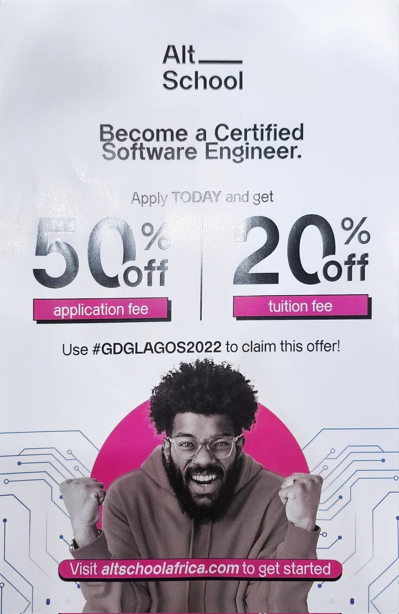 Samson_Goddy's tweet photo. First 50 people to come to @AltSchoolAfrica booth at #devfestlagos get free application for school of engineering.... 

Oya.... Do fast!!!!! https://t.co/DWA71bgCnj