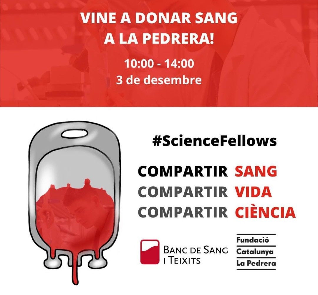 donarsang's tweet photo. Jornada de donació de sang a #laPedrera #Barcelona amb xerrades per descobrir la #recerca que fem al Banc de Sang i Teixits de la mà de la comunitat #ScienceFellows de @PedreraScience i @PedreraFundacio
Apunta-t'hi! 👇🏻
https://t.co/MTB0tuwrX6 https://t.co/zClEqzMaq0