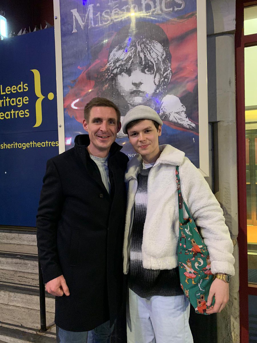 Ex-form tutor meets ex-tutee after the show. HGS Alumnus <a href="/JosephMcD0nnell/">Joseph ✨</a> and the rest of the cast were amazing - such talent! HGS is very proud of you Joe 🙌<a href="/lesmisofficial/">Les Misérables</a> <a href="/GrandTheatreLS1/">Leeds Grand Theatre</a> <a href="/HGS6thForm/">Harrogate Grammar Sixth Form</a>