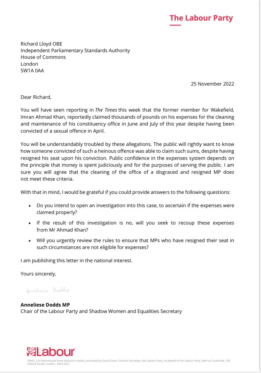 It’s unacceptable for a former MP to claim expenses after resigning for such a crime.

I’ve written to <a href="/ipsaUK/">IPSA</a> calling for an investigation into this case and a review into the rules to make sure this can’t happen again.
