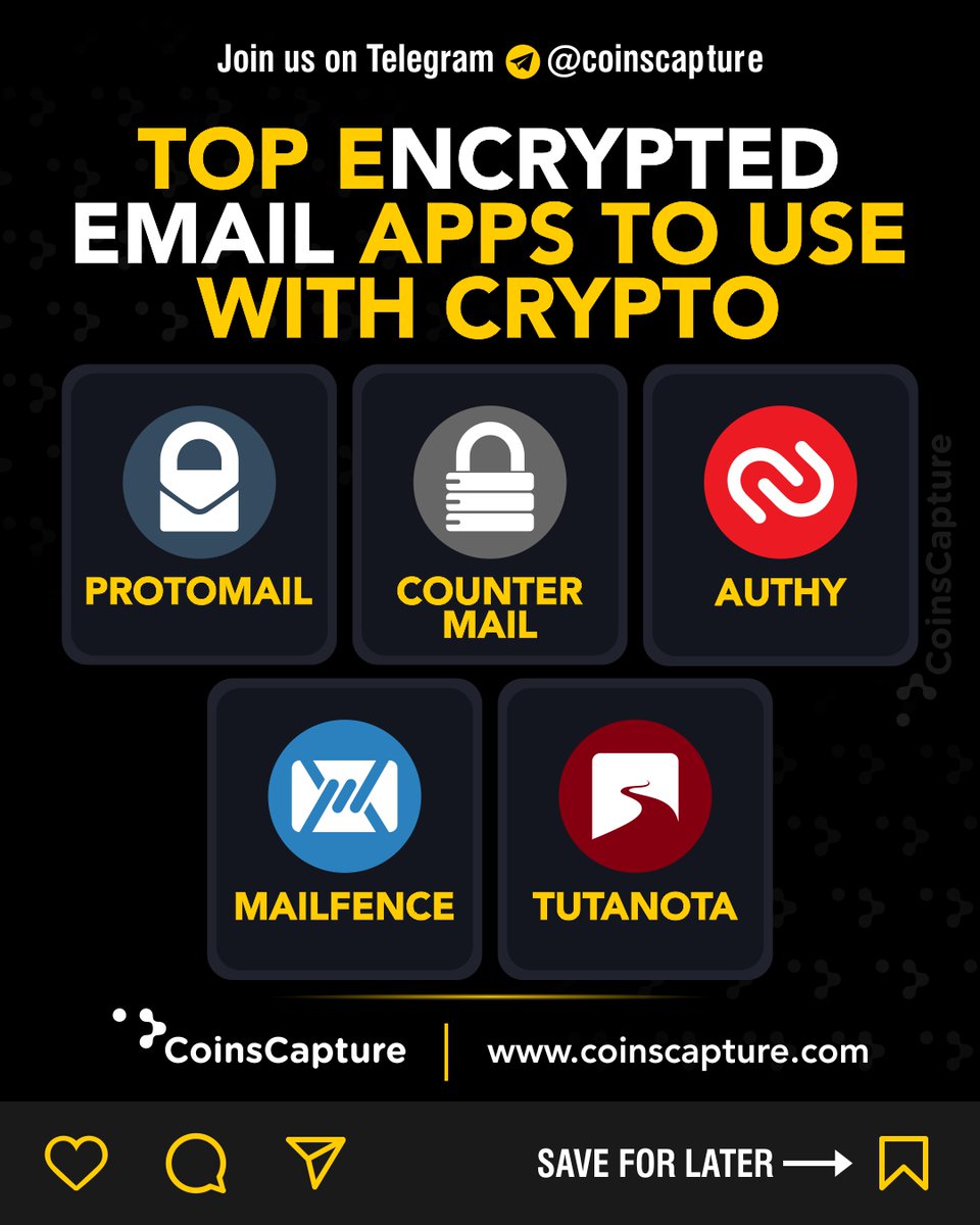 CoinsCapture's tweet photo. Top Encrypted Email Apps To Use With Crypto
#Crypto #Cryptocurrency #Mailapp #Cryptosafe #Cryptos #cryptomarket #CryptoInvestor #Cryptocurencies #Cryptouser #Cryptotraders #Cryptoinvestor #Cryptoholders #Cryptominer #Cryptostaker #Coinscapture https://t.co/jCizFOaU8B