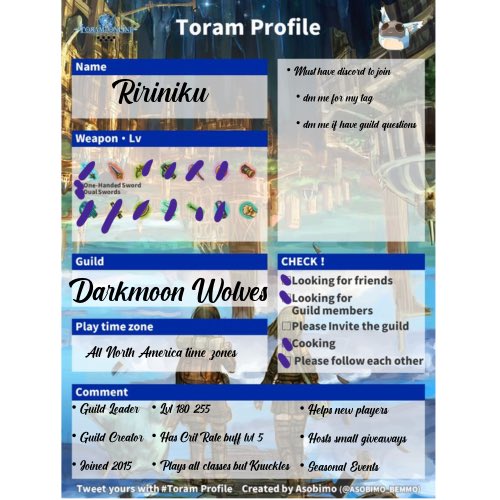 MiuAmamiyaChan's tweet photo. Toram Guild Recruiting! Just did a big purge for the Xmas holidays! Have 20 spots! #toram #toramonline #Toramguild #toramprofile https://t.co/z2INfo3fys