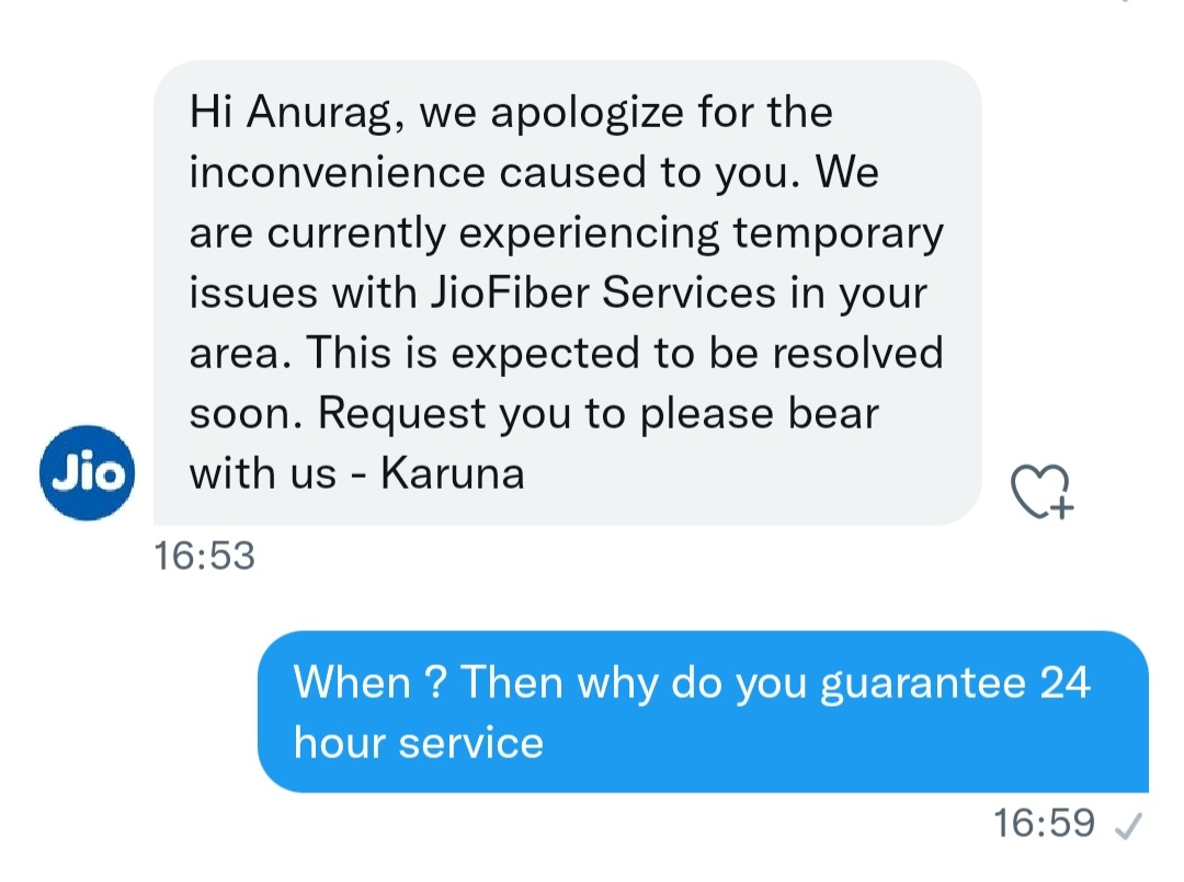 AnuragAg16's tweet photo. What a perfect reply , your issue has been resolved , without even a visit , and then a sorry . Wow.@JioCare @reliancejio . https://t.co/57h8bI4RmX