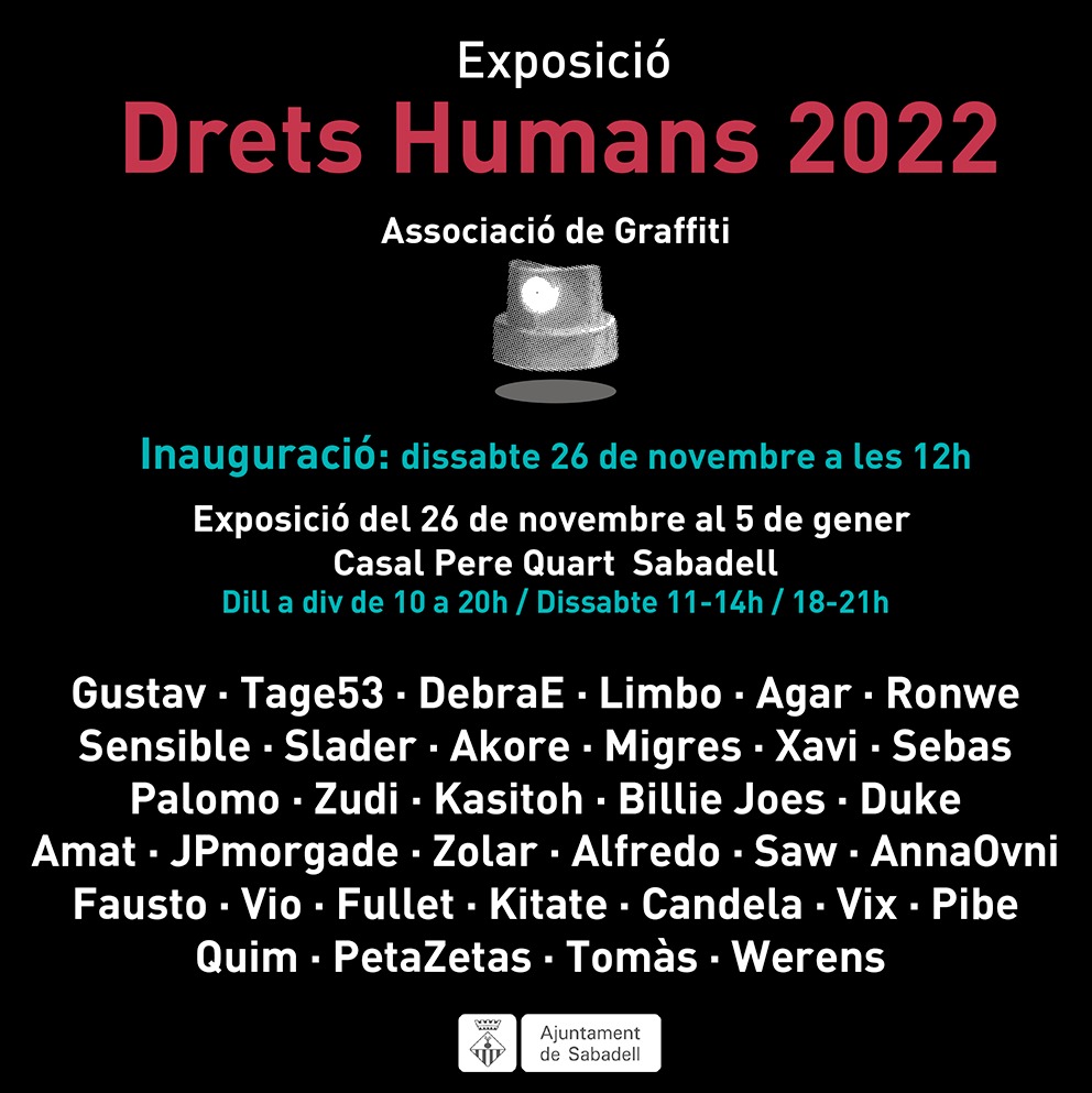 sbddretscivils's tweet photo. ▶️ Ara inauguren l'exposició de graffitis sobre els #DDHH al Casal Pere Quart.
Amb la participació de més de 30 artistes interpretant els articles de la Declaració Universal dels Drets Humans.
#SBDdiversa
#DDHH2022 https://t.co/XHSxwCl4ja