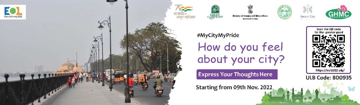 CommissionrGHMC's tweet photo. #Easeof Living2022, #UOF2022
It's time to make your voice count, Visit: https://t.co/XFBS0XNFma and share your opinion about Hyderabad.
Use ULB/Referral Code - 800935
#MYCityMyPride,
#YeMeraSheharHai
(1/2) https://t.co/Z0zJ1dVNls