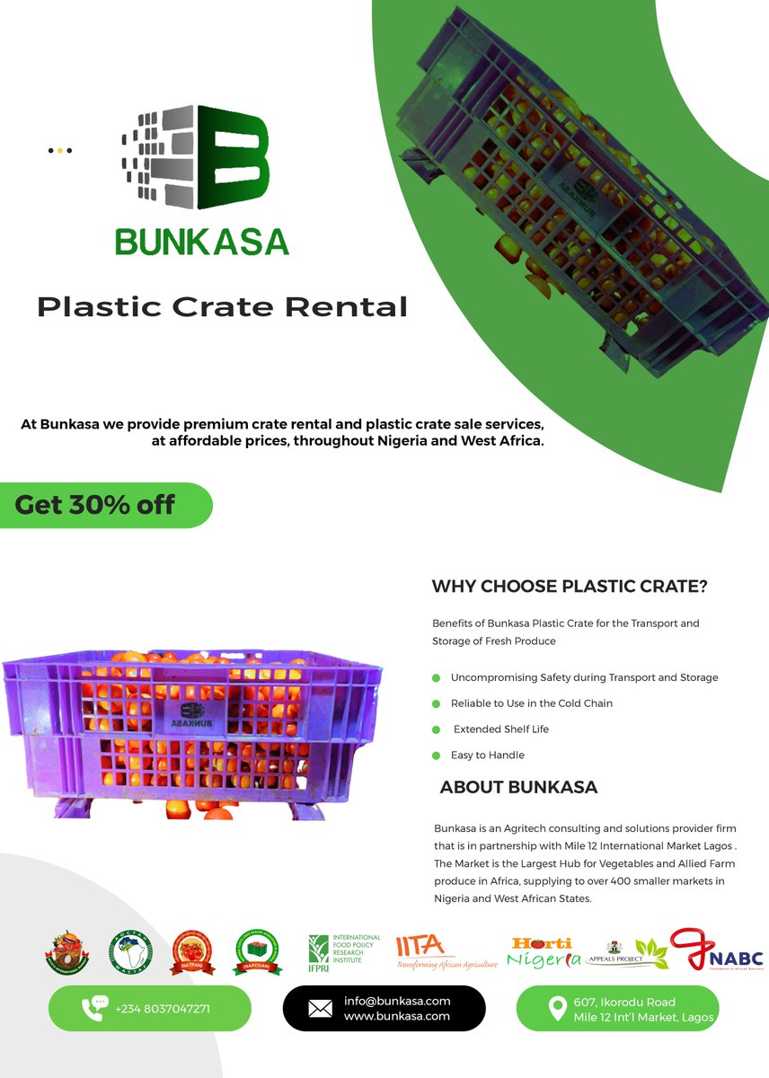 bunkasangr's tweet photo. At Bunkasa we provide premium crate rental and plastic crate sale services,
at affordable prices, throughout Nigeria and West Africa.
@mile12marketngr @FAOWestAfrica
#bunkasa #plasticcrate #hygiene #freshproduce #vegetables #fruits #postharvest #packaging #lagos #nigeria https://t.co/F0A4CRUY3c