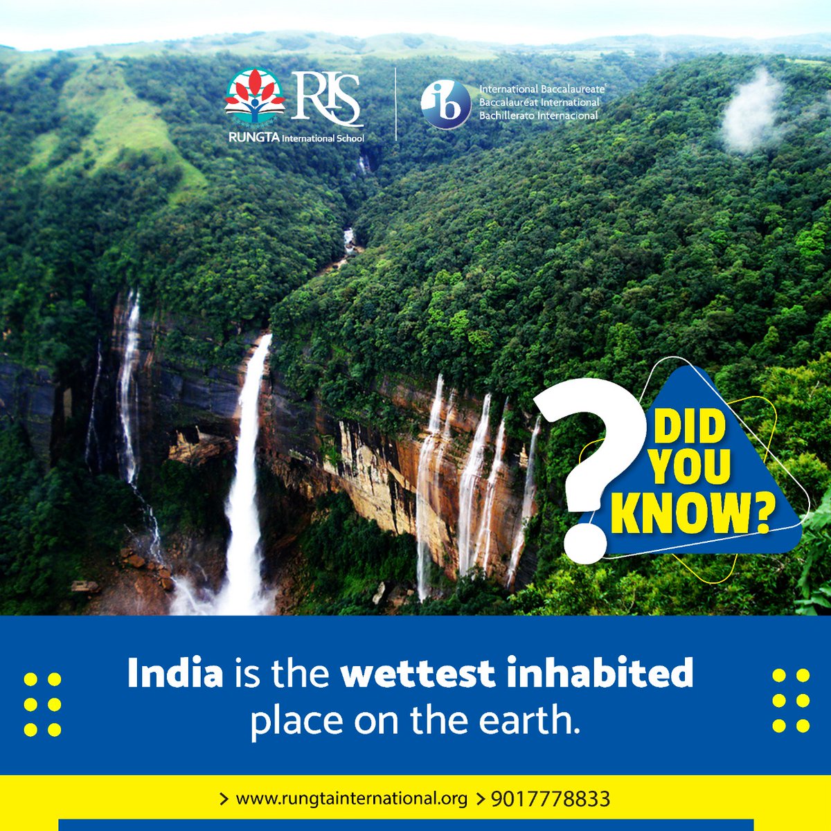 RungtaSchool's tweet photo. India is the wettest inhabited place on the earth!
.
.
. 
#Chhattisgarh #india #wettestplace #facts #rungtainternationalschool #trendingpost  #didyouknow #facts #trending https://t.co/UuufOQQBee