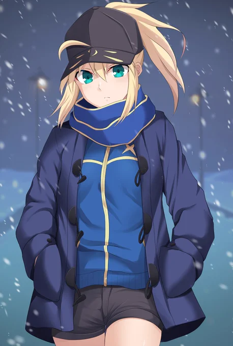 冬の装いヒロインX。冬コミ新刊のおまけのクリアファイルに使う予定の絵です。#FGO 