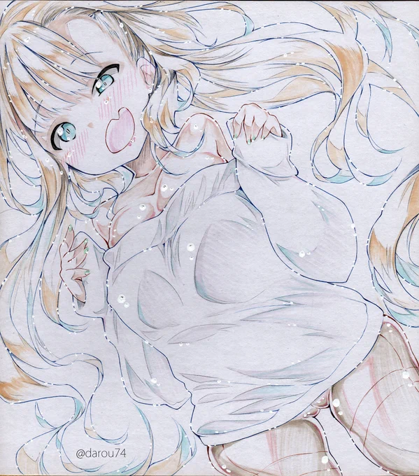 明日のコミティアに持っていく色紙です。ロリガキっ娘。いろいろ煽るのですが即落ちするポンコツ娘です。 