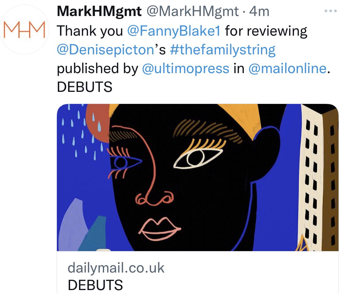 Denisepicton's tweet photo. Thank you so much @FannyBlake1 for a great review of The Family String in The Daily Mail. @MailOnline @MarkHMgmt @ultimopress #thefamilystring https://t.co/nLx2J4jAi7