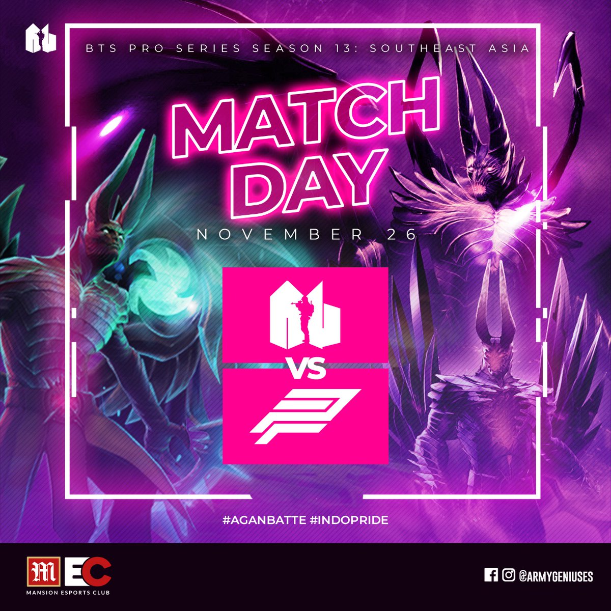 MansionAG's tweet photo. A new opponent has appeared. Today, we will head Purple Paradox in the BTS PRO Series Season 13 at 20.00 WIB | 21.00 SGT. ๐
Will it be a wild game tonight? ๐ค
Let's watch it tonight. ๐ฅ
Proudly our sponsor...
@mansion_esports
#MansionEsportsClub #armygeniuses #aganbatte https://t.co/4iimv2KHsF