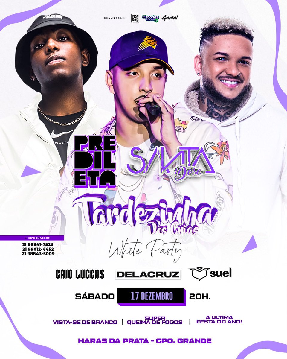 TardezinhaPROD's tweet photo. Passando pra lembrar vocês que dia 17 de dezembro temos um encontro marcado! 

@caioluccass @delaoriginal @OficialSuel confirmados para o ÚLTIMO festival do ano! 

Nós, a @prediletarj e a @SantaDosee estamos preparando algo jamais visto na região! Garante seu ingresso 🎟 https://t.co/Gxj5bSPINl