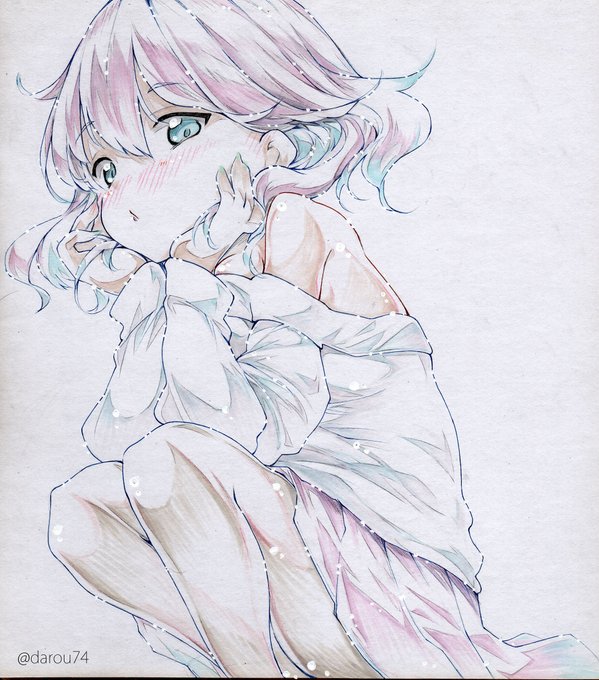 明日のコミティアに持っていく色紙です。「どーしたの?」ショートボブ?のタイツミニスカっ娘に気遣いされたいです。 