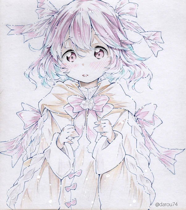 明日のコミティアに持っていく色紙です。ちょっと異世界チックなダッフルコートっ娘。ちんまいけど世話焼きお姉さん気質で。 