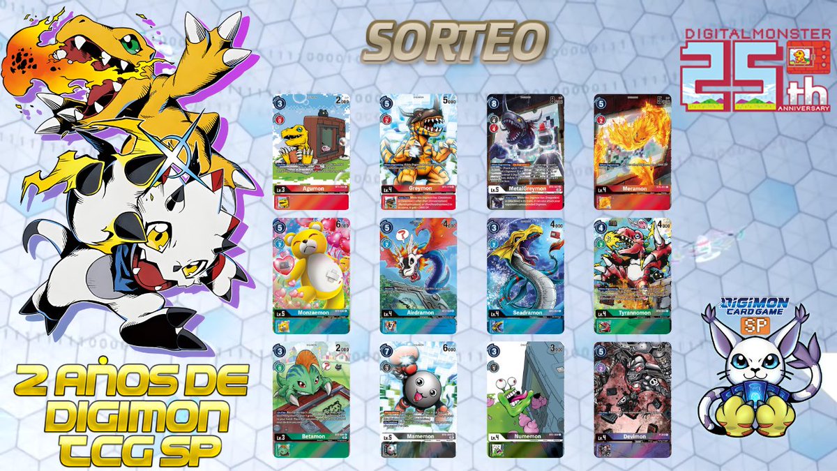 digimon_tcg_SP's tweet image. 🚨[ANIVERSARIO]🚨

🎁 COLECCIÓN COMPLETA DIGIMON 25TH ANNIVERSARY (12 CARTAS) @digimon_tcg_EN 

INSTRUCCIONES:
🔄RT ESTE TWEET
💥COMENTA ALGÚN RECUERDO DE ESTE AÑO CON #2AñosDeDigimonTCGSP (sín límite, cuantos más compartas más oportunidades de ganar!)

💻Hasta el 03/12/2022🌐