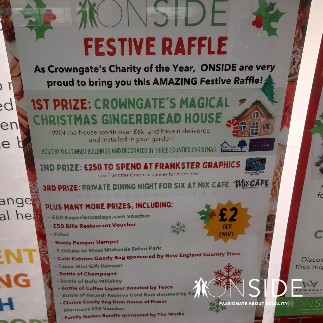 OnsideAdvocacy's tweet photo. Win this lifesize timber 'Gingerbread House' at Crowngate Shopping Centre, Worcs now! Awesome runner-up prizes too.
You can purchase raffle tickets online via the following link: https://t.co/Z4s9WMxqQ3
🎅
#onsideadvocacy #crowngate
@Christmas3Count
@CrownGateWorc
@PlusWorcs https://t.co/gFJ6R7nq6Y