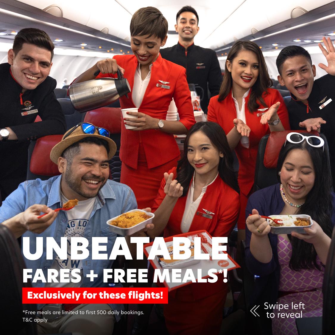 airasia's tweet photo. LOW FARES and FREE FOOD? 🤯 Count us in! 🙌🏻 #FlyAirAsia across #Malaysia and feast for free with our inflight meals. 😋

Keep swiping 👈 to check out our special flights and happy booking! 💺✈️
 
#AirAsia #KualaLumpur #FlyTheWorldChampion https://t.co/rWmt38sw4f
