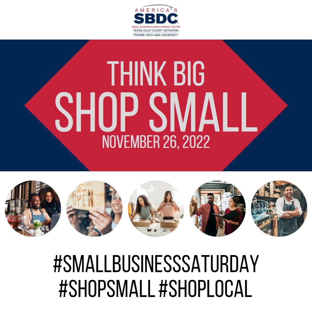 SBDCPrairieView's tweet photo. Today is the day!  Support Small Businesses by thinking big and SHOPPING SMALL for National Small Business Saturday!

#shopsmall #smallbusinesssaturday #sbdc #pvamusbdc #smallbusiness #supportsmallbusinesses #entrepreneur #shoplocal #thinkbigshopsmall https://t.co/BlqviNDJ3R