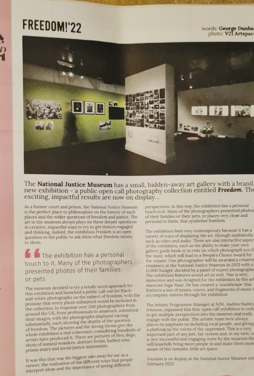 thank you lovely <a href="/LeftLion/">LeftLion Magazine Nottingham</a> for featuring our beautiful free exhibition #NJMFreedom We so appreciate it 💚 #Nottingham #museum #exhibition  #free #photography #freedom