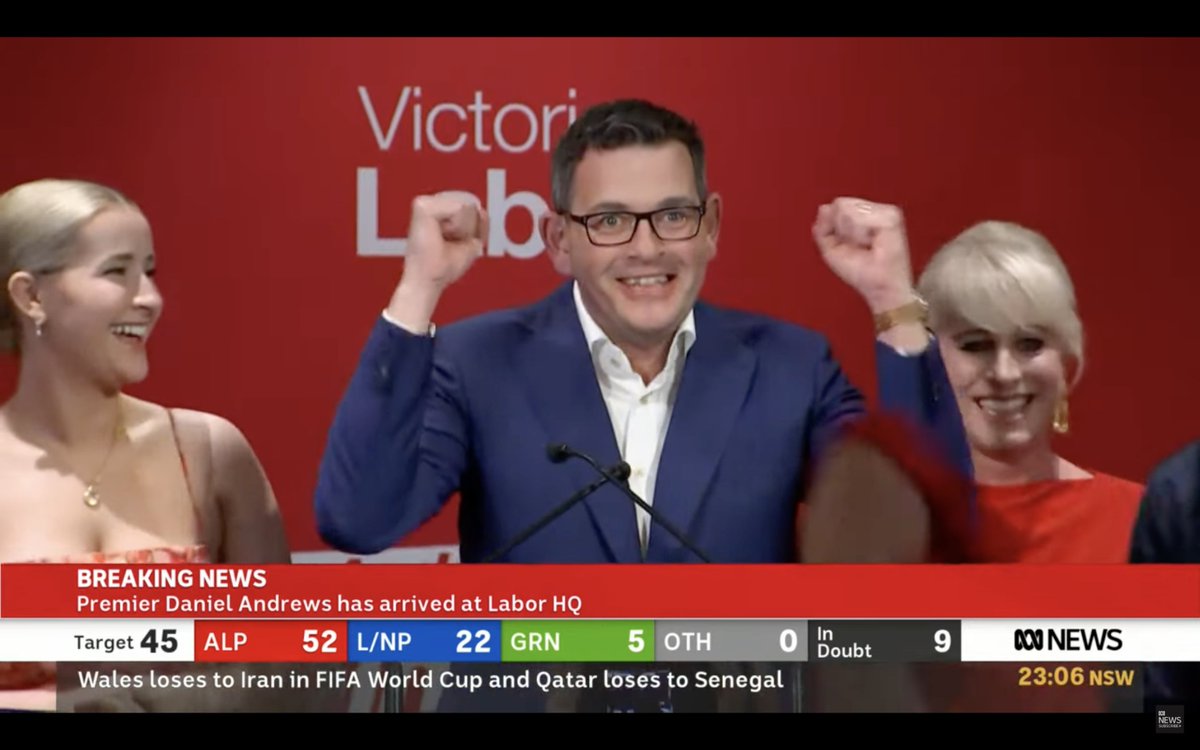 PRGuy17's tweet photo. BREAKING: Victorian Premier Dan Andrews says “Leadership isn't about doing what's popular. Leadership is about doing what's right. Leadership is about doing what matters.” #VicVotes2022 https://t.co/Y00aUeFVQI