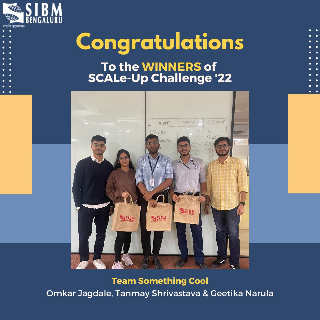 SIBMBengaluru's tweet photo. SIBM Bengaluru hosted The SCALe-UP Challenge, an event that witnessed intense competition, showcase of business acumen and strategic decision making.
Congratulations to all the Winners and Runners-up of The SCALe-UP Challenge.
#LifeAtSIBMB #SIBMBengaluru #SCALeUp22 https://t.co/MUdedXaGHc