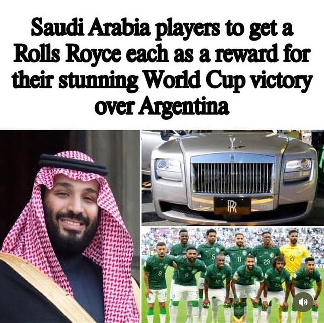 spoxioapp's tweet photo. Saudi Arabia players are set to receive a princely gift as a reward for their win over Argentina in the on going #qatarworldcup.
#spoxio #spoxioapp #fifaworldcup #saudiarabia #ripgordonbanks #haland #missingicons #fifa20ultimateteam #fifa20careermode https://t.co/9pAqQ3SYNB