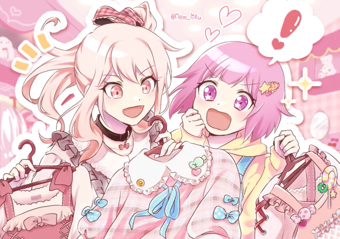 ショッピングデートする瑞希ちゃんとえむちゃんの妄想絵°ʚɞ°.「ほらほらこれも絶対似合うよ!」#prsk_FA 